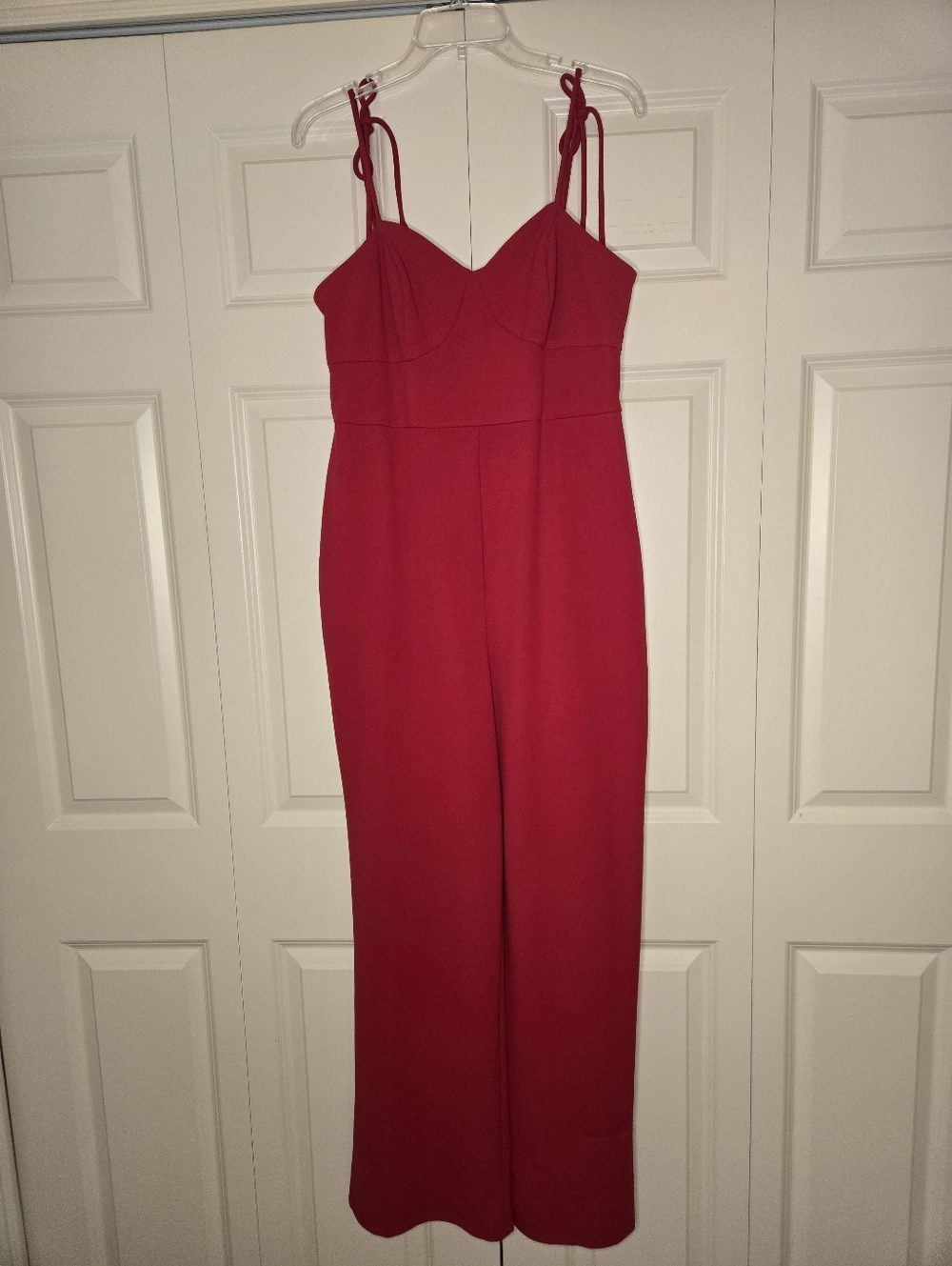 Crystal Sky Red Wide Leg Jumpsuit Tie Strap Sleeveless Dressy Size Large